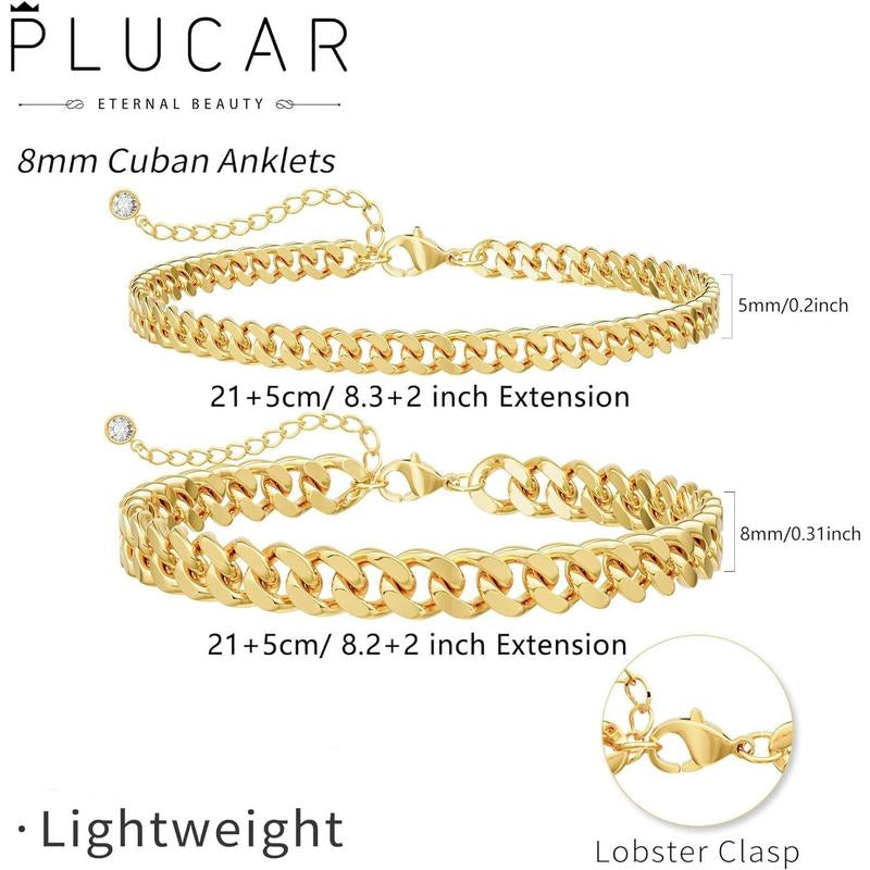 FREEKISS Chunky Cuban Link Chain Anklet for Women Waterproof Adjustable Length 8.5+2 Inch Fashion Chic Accessories Trendy Layered Anklet Set Jewelry Gift