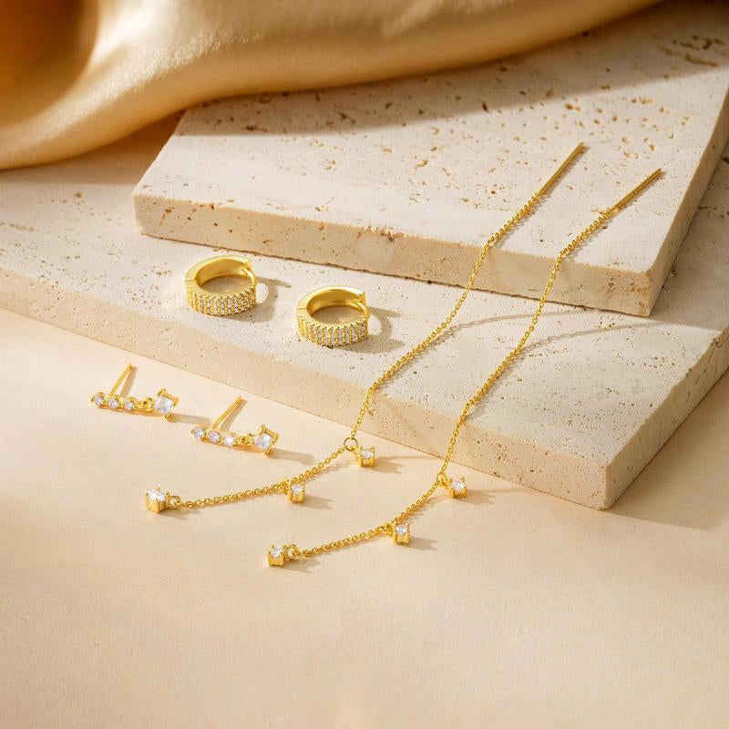 Tewiky 3 Layered Chain Earrings for Women Hypoallergenic Aretes Dangle Earrings Stud Waterproof Jewelry Gift for Blackfriday Christmas