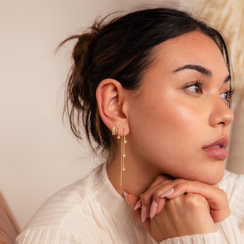 Tewiky 3 Layered Chain Earrings for Women Hypoallergenic Aretes Dangle Earrings Stud Waterproof Jewelry Gift for Blackfriday Christmas