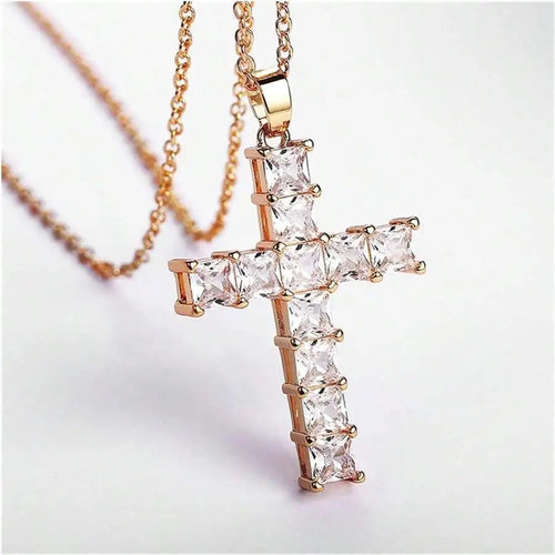 New Fashion Necklaces Female Pendants Gold Multi Color Crystal Jesus Cross Pendant for Women Necklace Party Leisure Time Jewelry