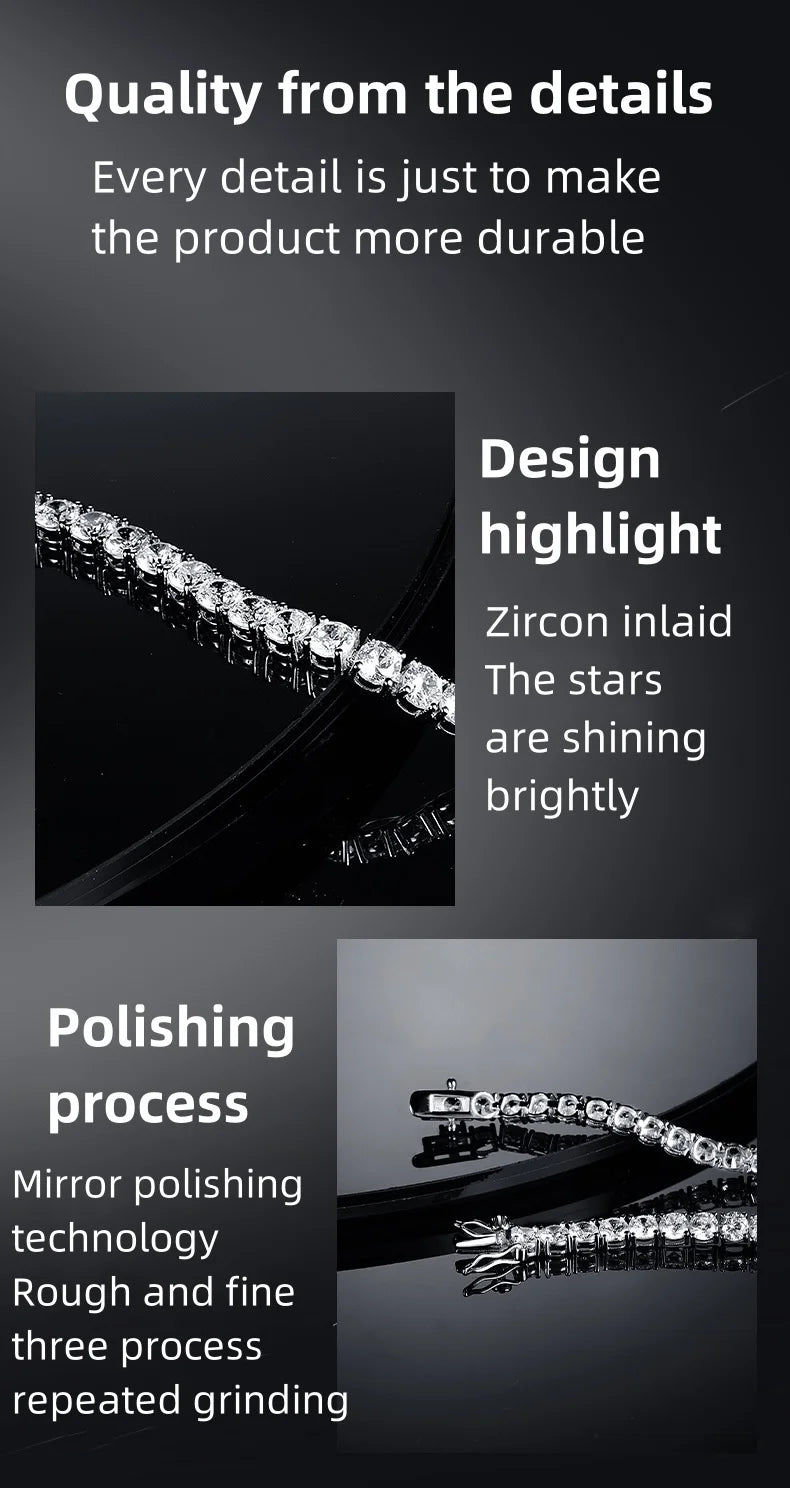 Factory Price 925 Silver Plated 18K Gold 4A Grade Zircon Tennis Bracelet for Men and Women Fashion Personality Exquisite Jewelry