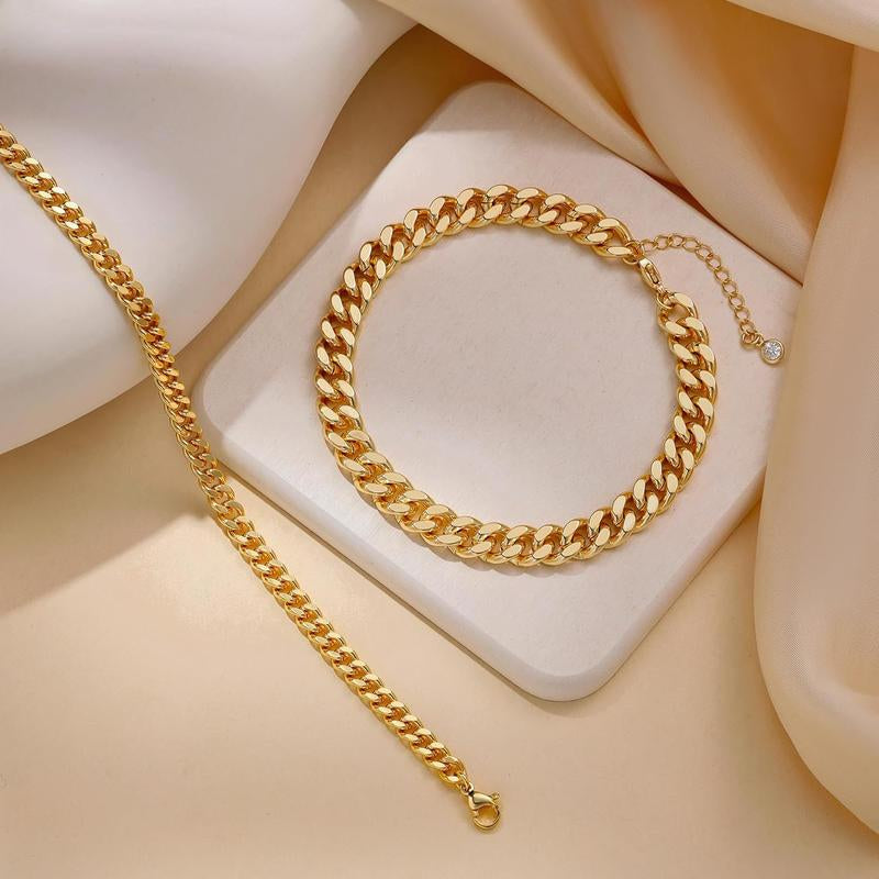 FREEKISS Chunky Cuban Link Chain Anklet for Women Waterproof Adjustable Length 8.5+2 Inch Fashion Chic Accessories Trendy Layered Anklet Set Jewelry Gift